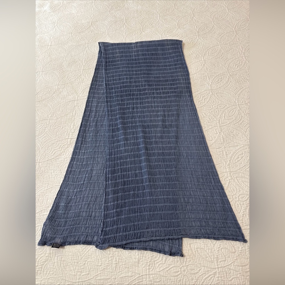 Tesoros Blue Crinkled Silk Cotton Scarf Gauzy Lightweight Beachy Coastal 64"x14"
